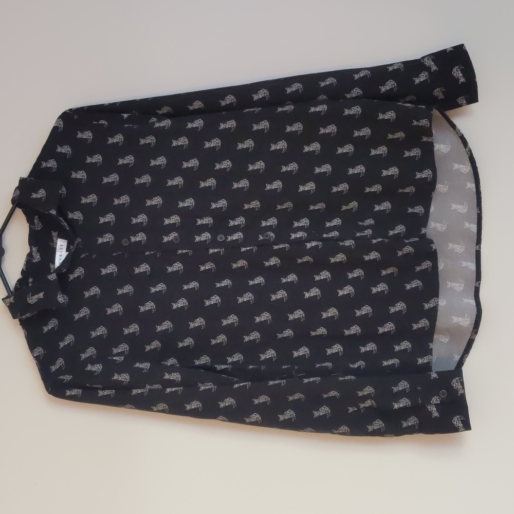 Geometric cat/fox patterned button up blouse